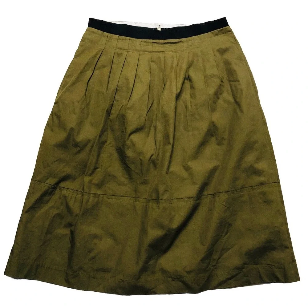 Madewell  Skirt 6 Green Military Khaki Pleated‎ Midi Lined